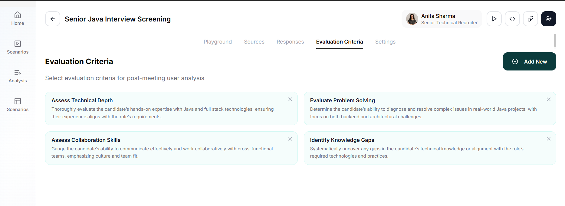 Evaluation Criteria Interface